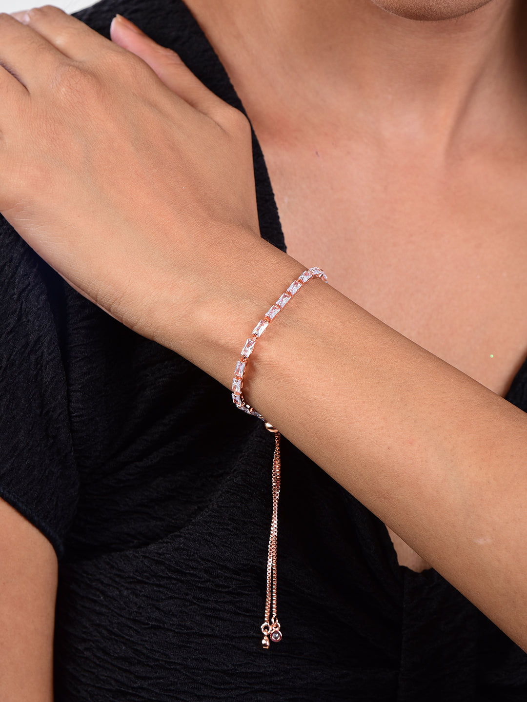 Rose Gold Plated Cubic Zirconia Adjustable Bracelet, Stylish Fashion Jewellery Gift for Girls & Women (White)