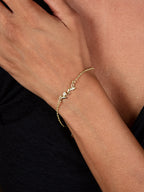 Rose Gold Plated Adjustable Leaf Charm Crystal Bracelet for Women & Girls