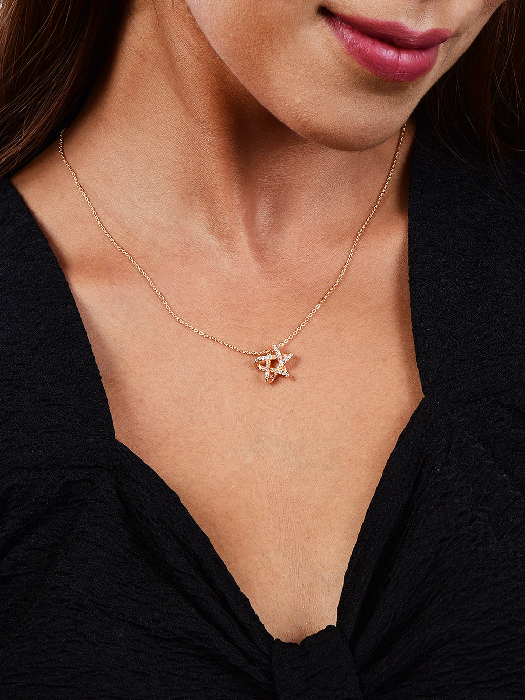 Studded Star Pendant Necklace| Rose Gold Plated Pendant with Chain| Fashion Jewellery for Women