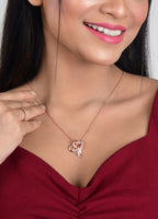 Stylish Rose gold plated CZ heart pendant with chain, Love Shaped necklace with Rose Design, Gift for her (Rose Gold)