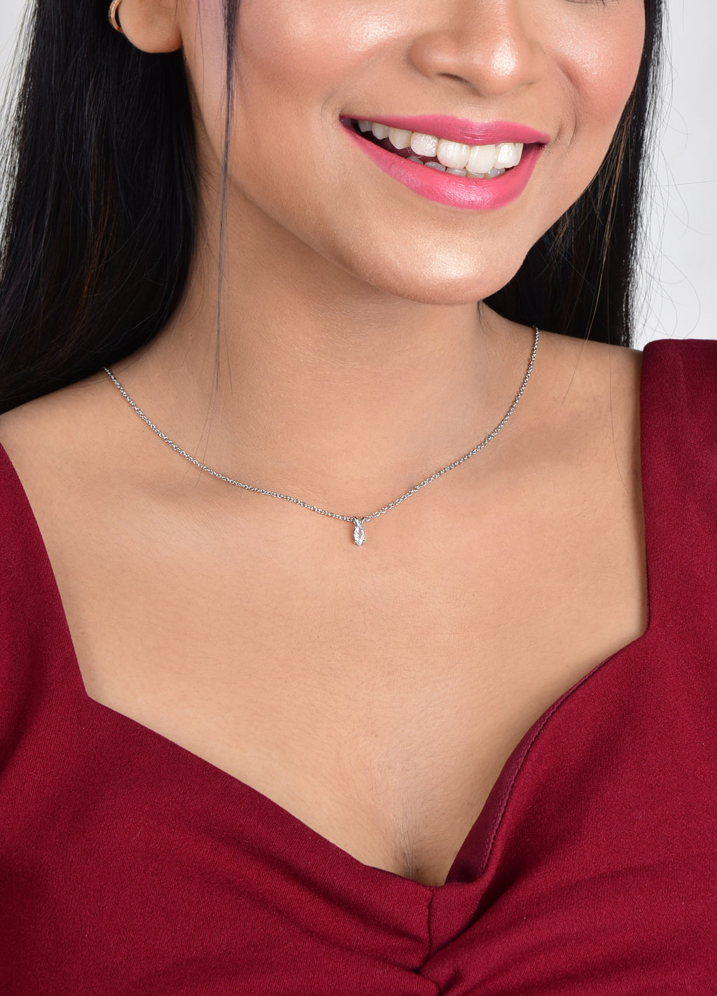 Solitaire Pendant with Silver Plated Chain for Women