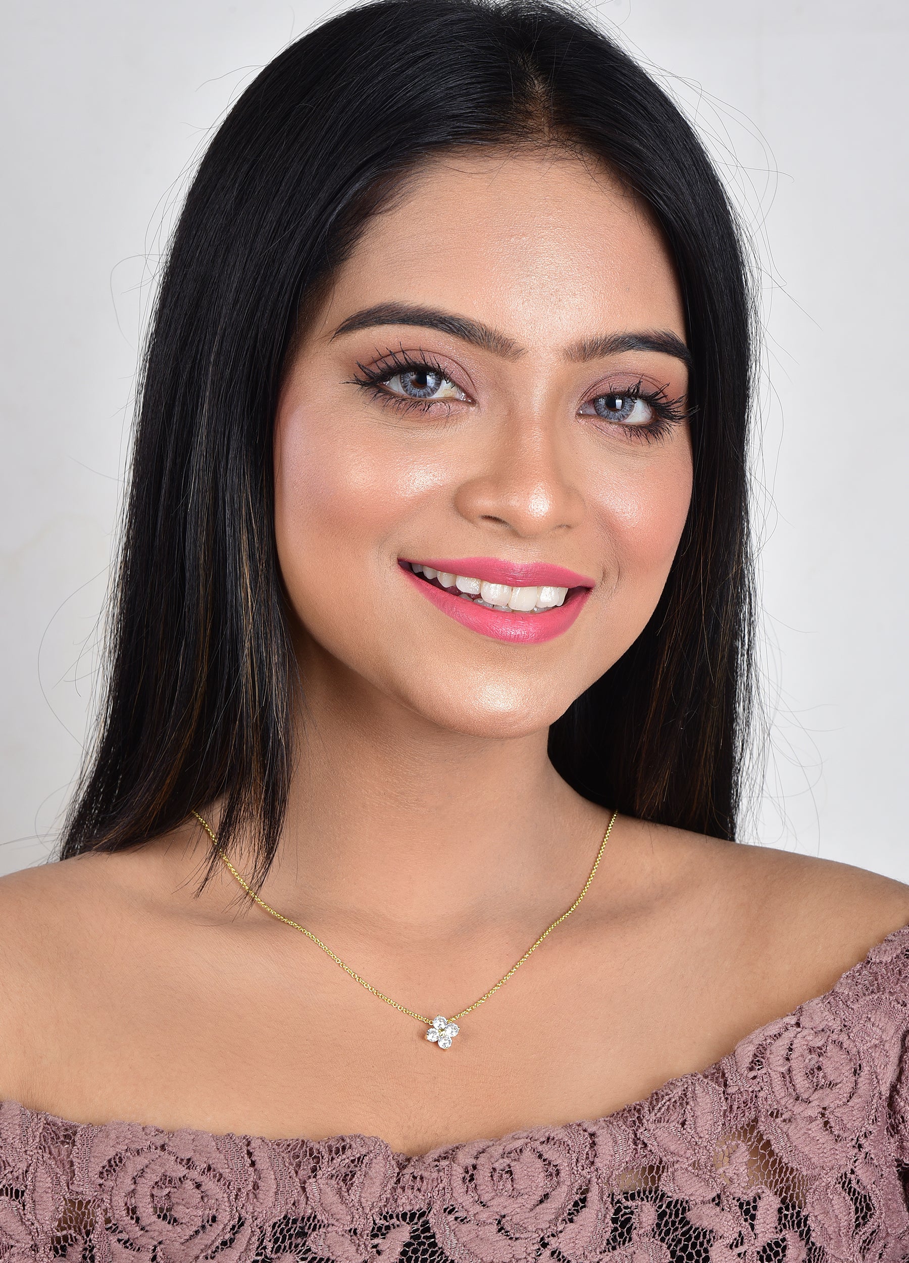 Rose Gold Flower Pendant with Link Chain, Floral Shape Necklace for Women & Girls (Gold)