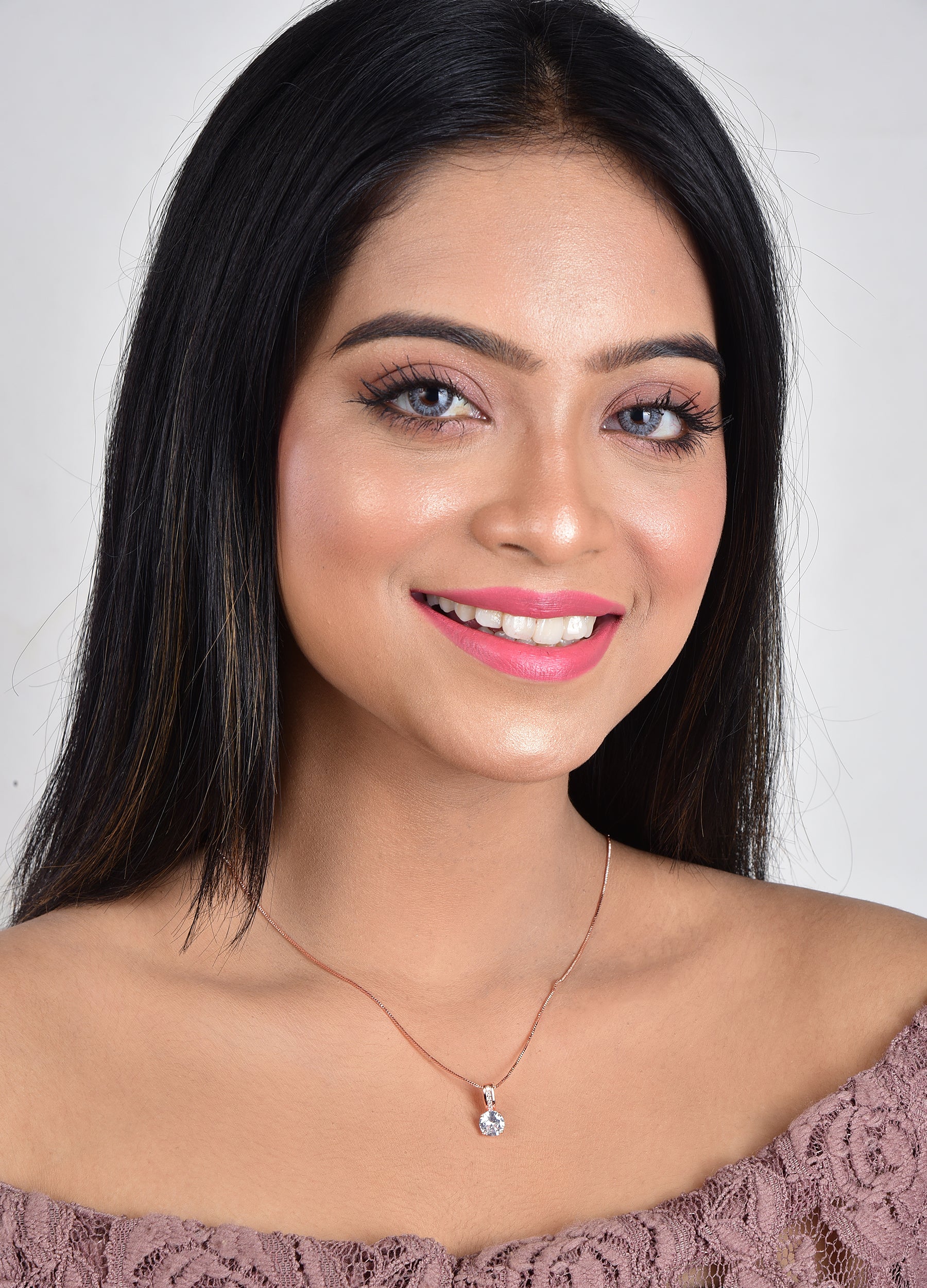 Cubic Zirconia Rose Gold Plated Pendant Necklace with Chain for Women & Girls, Gift Jewelry for Her