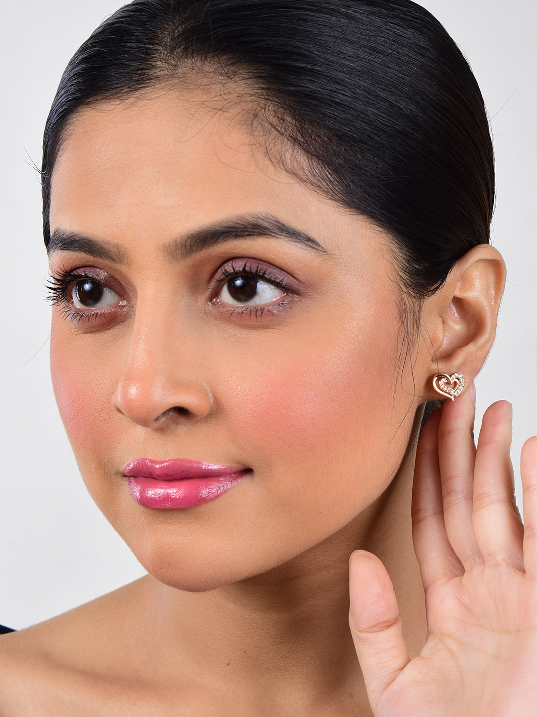 Heart Shape Stud Earrings for Women and Girls, Cubic Zirconia Hollow Heart Contemporary Studs