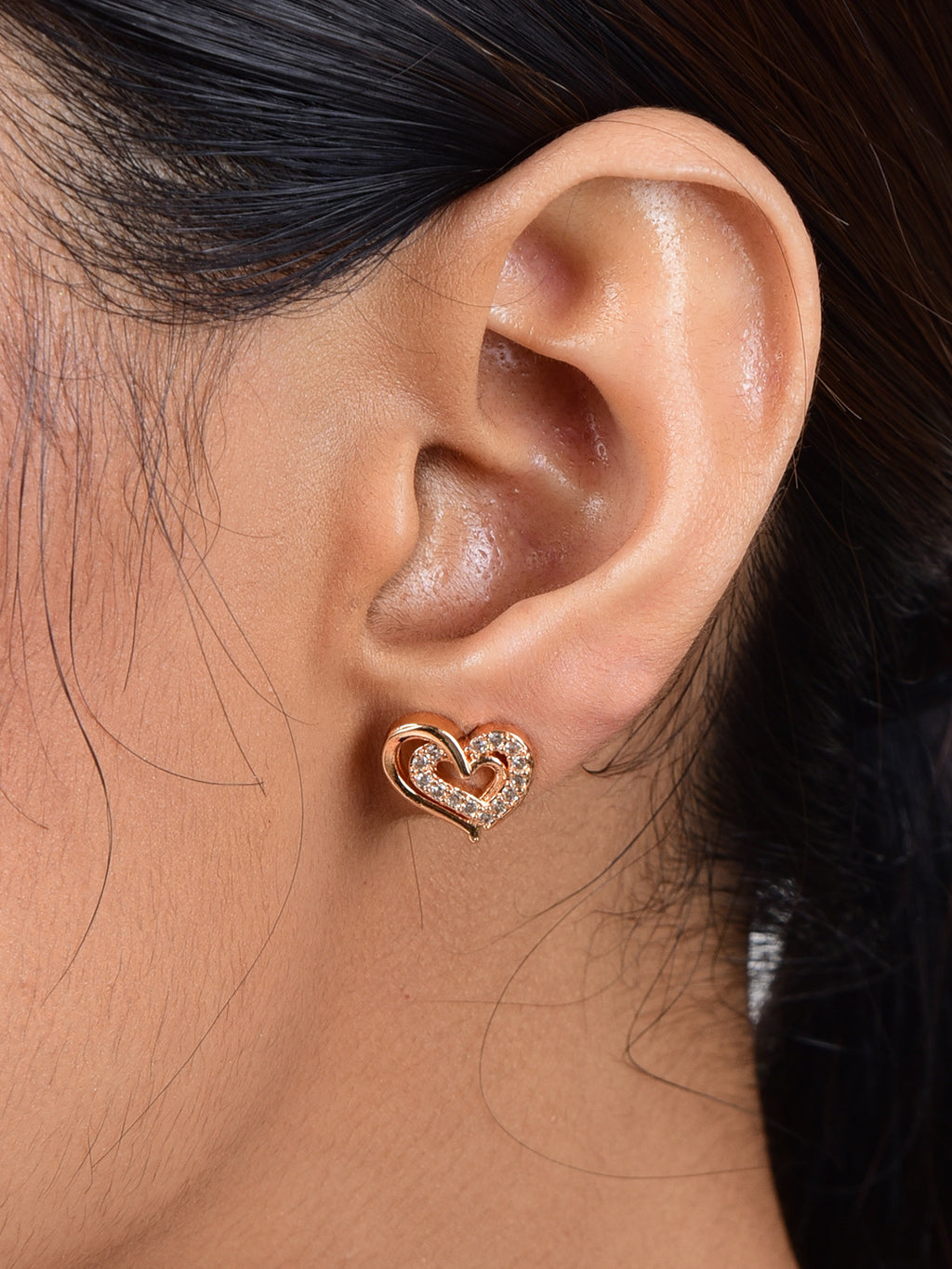 Heart Shape Stud Earrings for Women and Girls, Cubic Zirconia Hollow Heart Contemporary Studs