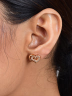 Heart Shape Stud Earrings for Women and Girls, Cubic Zirconia Hollow Heart Contemporary Studs