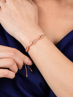 Rose Gold Plated American Diamond Adjustable Bracelet, Stylish Fashion Jewellery Gift for Girls & Women