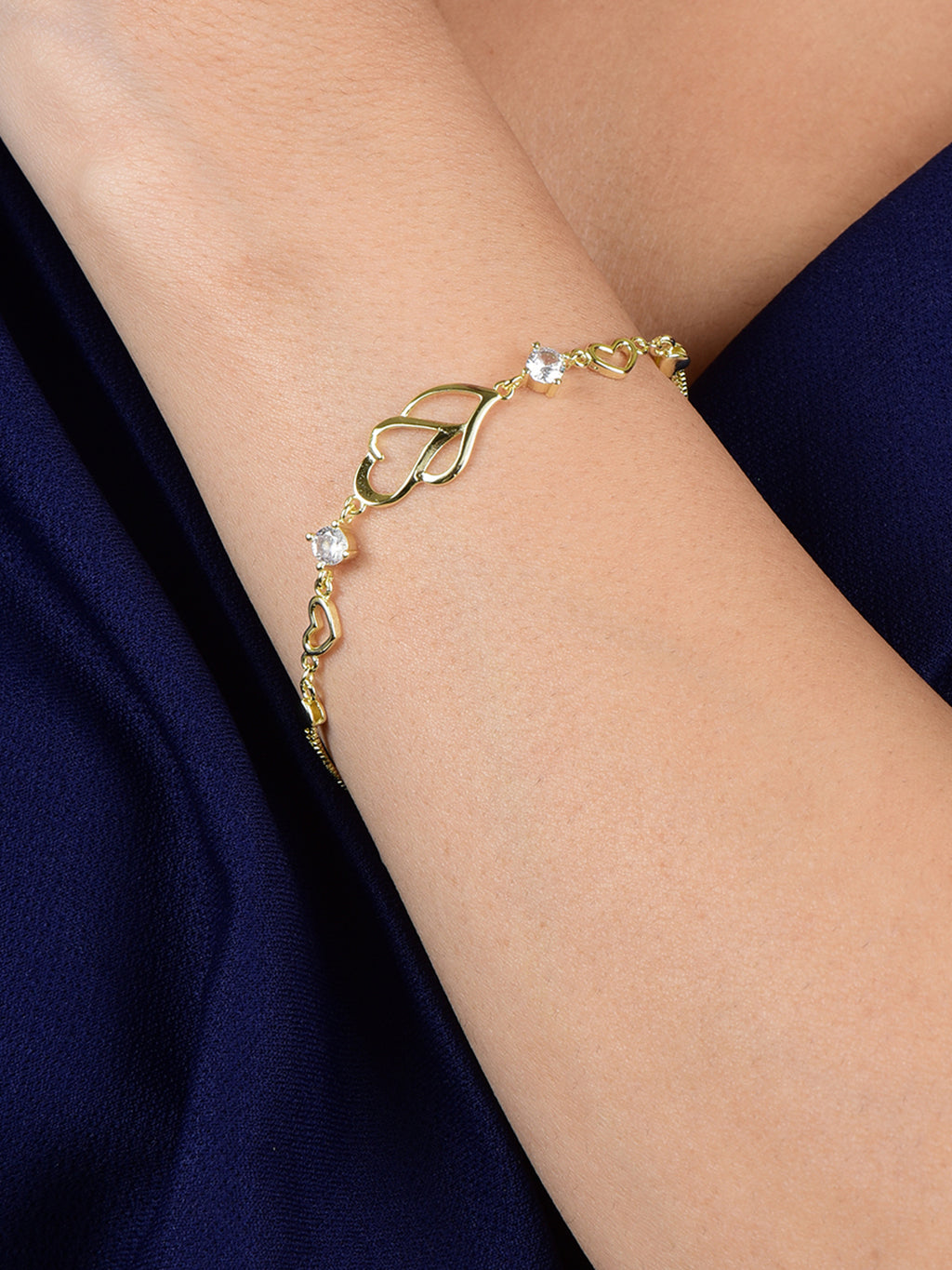 Double Heart Shape Gold Plated CZ Crystal Bracelet, Gift for Loved One, Valentine's Day Gift