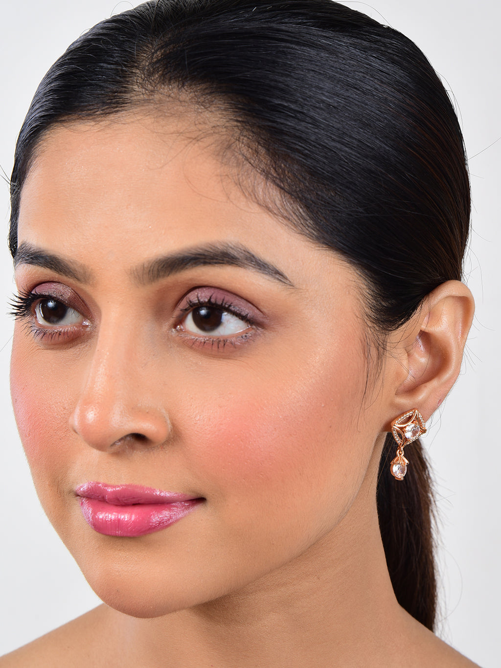 18k Rose Gold Plated American Diamond Stone Drop Earrings, Stylish Women & Girls Earrings