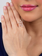Rose Gold Plated | Adjustable | American Diamond Studded | Finger Ring for Women and Girls, Style 8
