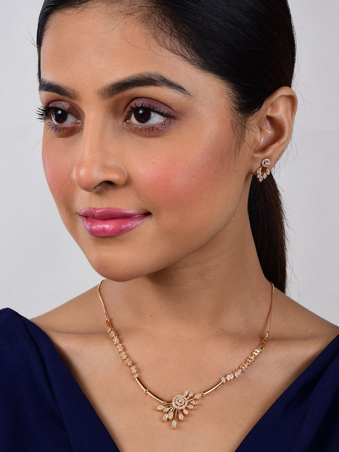 Premium Quality Rose Gold Plated Jewellery Set with AD stone | Anti Tarnish | Anti Allergy