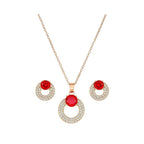 Rose Gold Plated Red Ruby Stone Pendant Necklace and Earring Set for Women and Girls