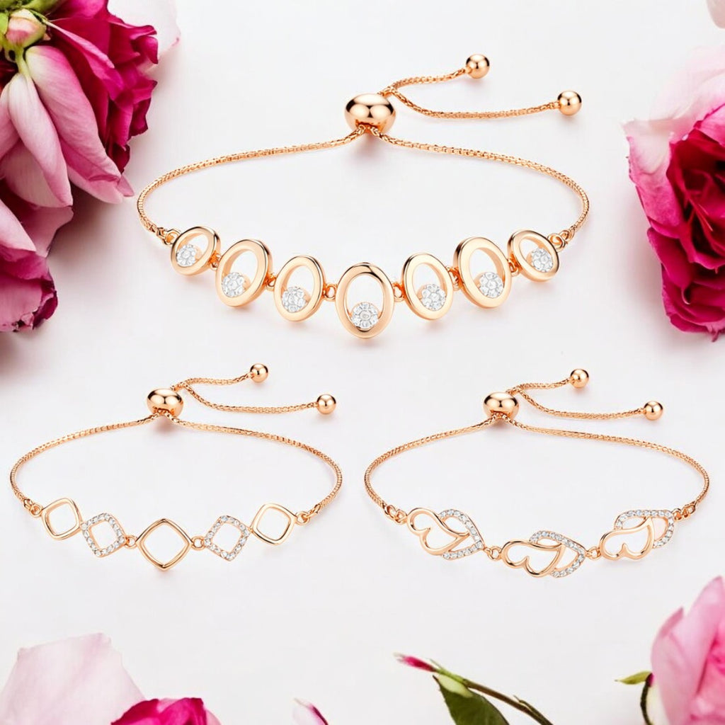 Bracelet Trio| Rose Gold Plated Bracelet Value Set for Girls