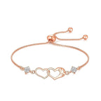 Double Heart Shape Cubic Zirconia Charm Bracelet, Love Bracelet for Women and Girls (Rose Gold)