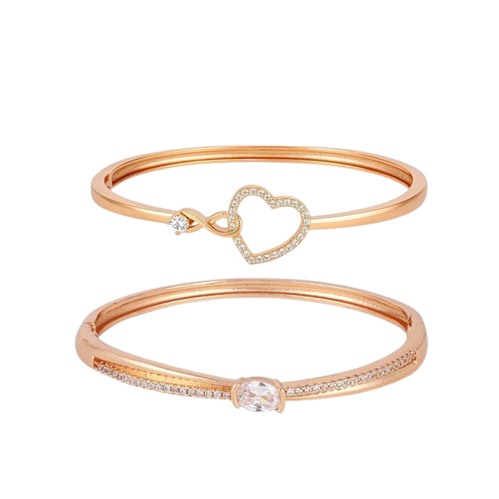 Bracelet Duo |Rose Gold Plated AD Stone Sparkling Kada Bracelet Value Set for Girls