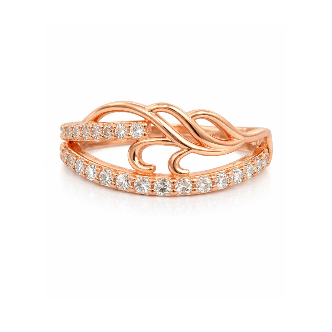 Rose Gold Plated | American Diamond Studded | Adjustable | Finger Ring for Women and Girls, Style 13