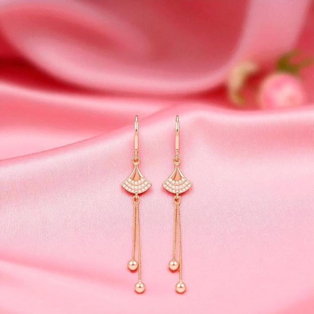 Rose Gold Long Earrings, American Diamond Studded Lightweight Danglers Drop Earrings for Women and Girls (Geometric)
