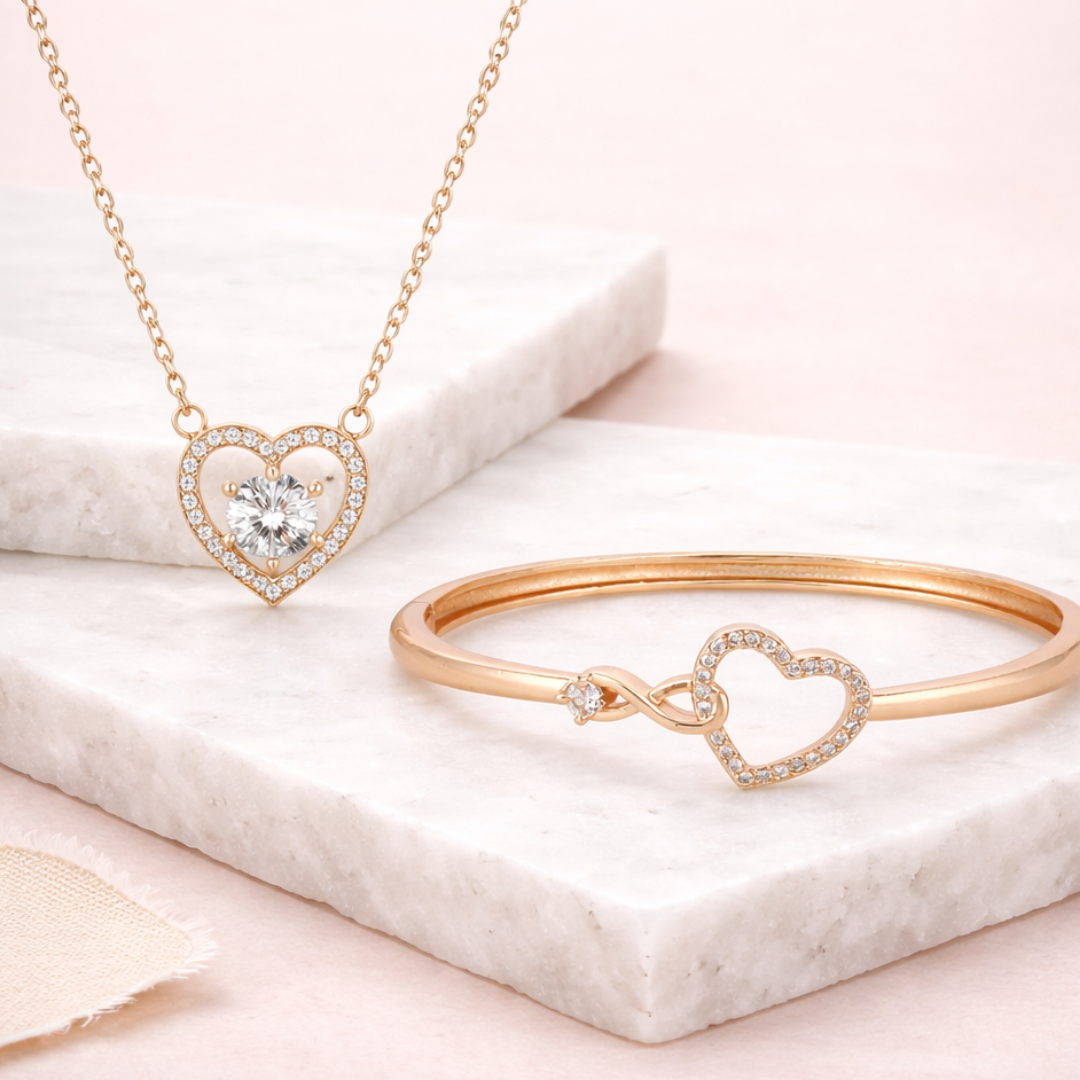 Harmony Hues Value Set | Rose Gold Plated Heart Necklace and Kada Bracelet for Women & Girls
