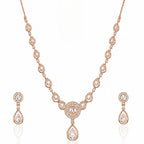 18k Rose Gold Plated American Diamond Necklace Set| Hypoallergenic & Anti Tarnish