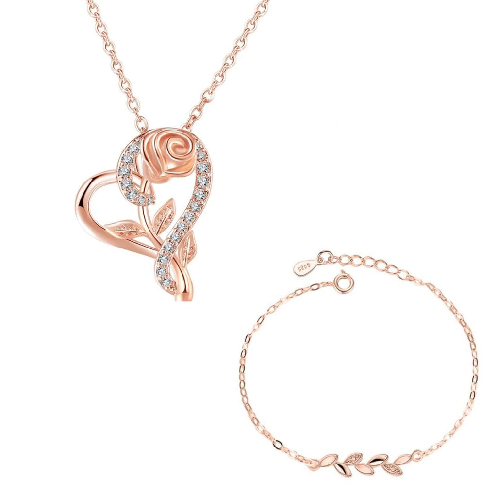 Rose Gold AD Heart & Leaf Set