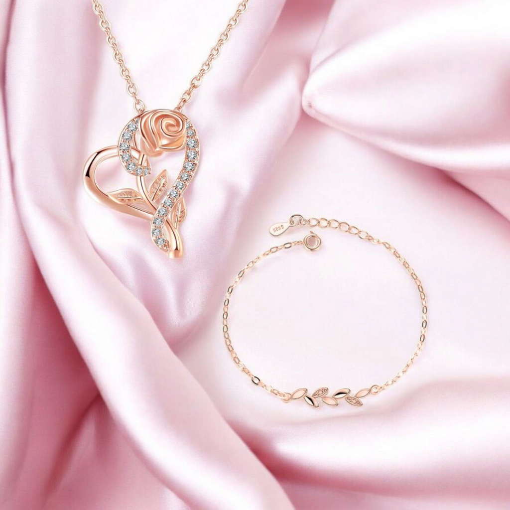 Rose Gold AD Heart & Leaf Set