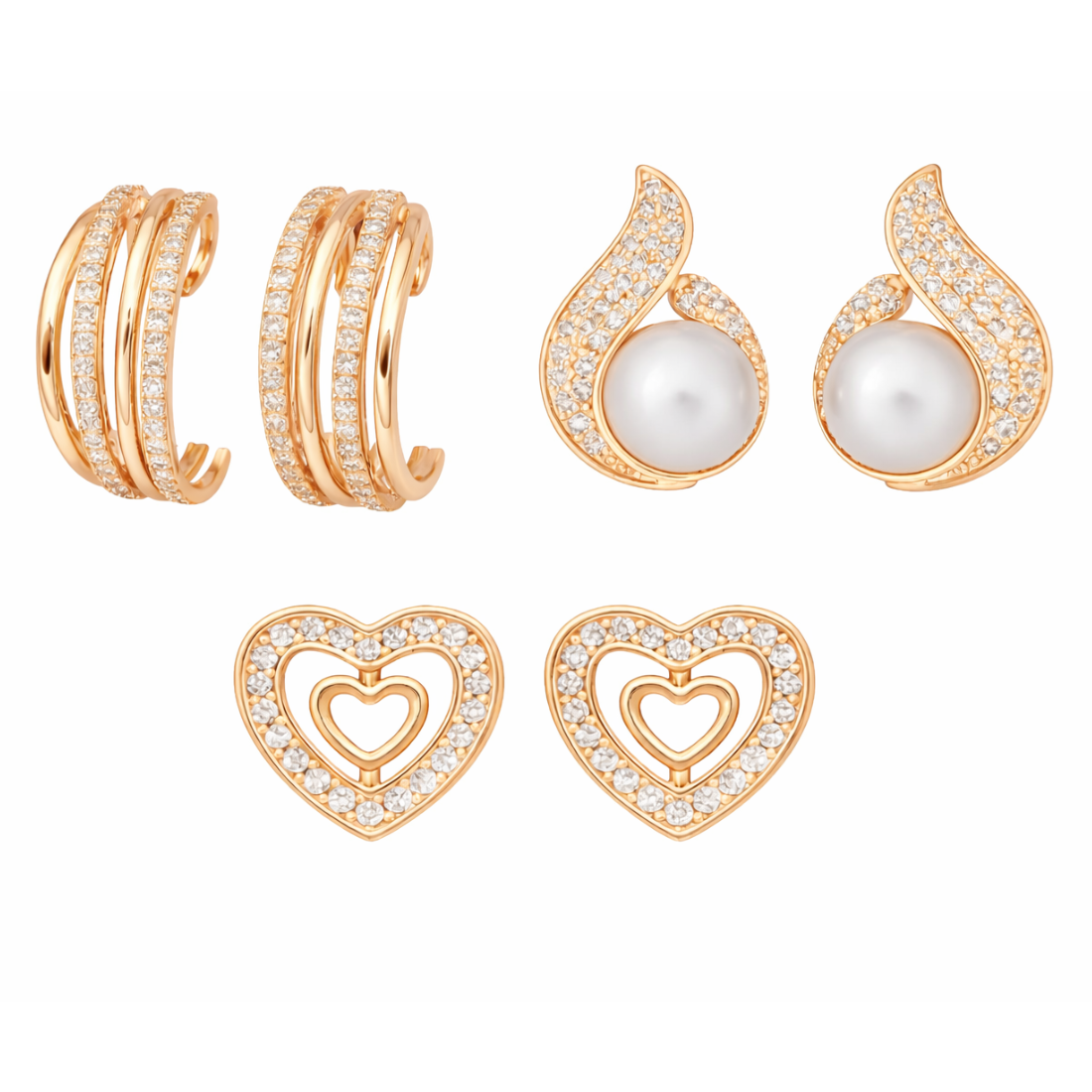 Weekly Rotation Studs| Rose Gold Plated Stud Earrings Set With American Diamond | Value Set For Women And Girls