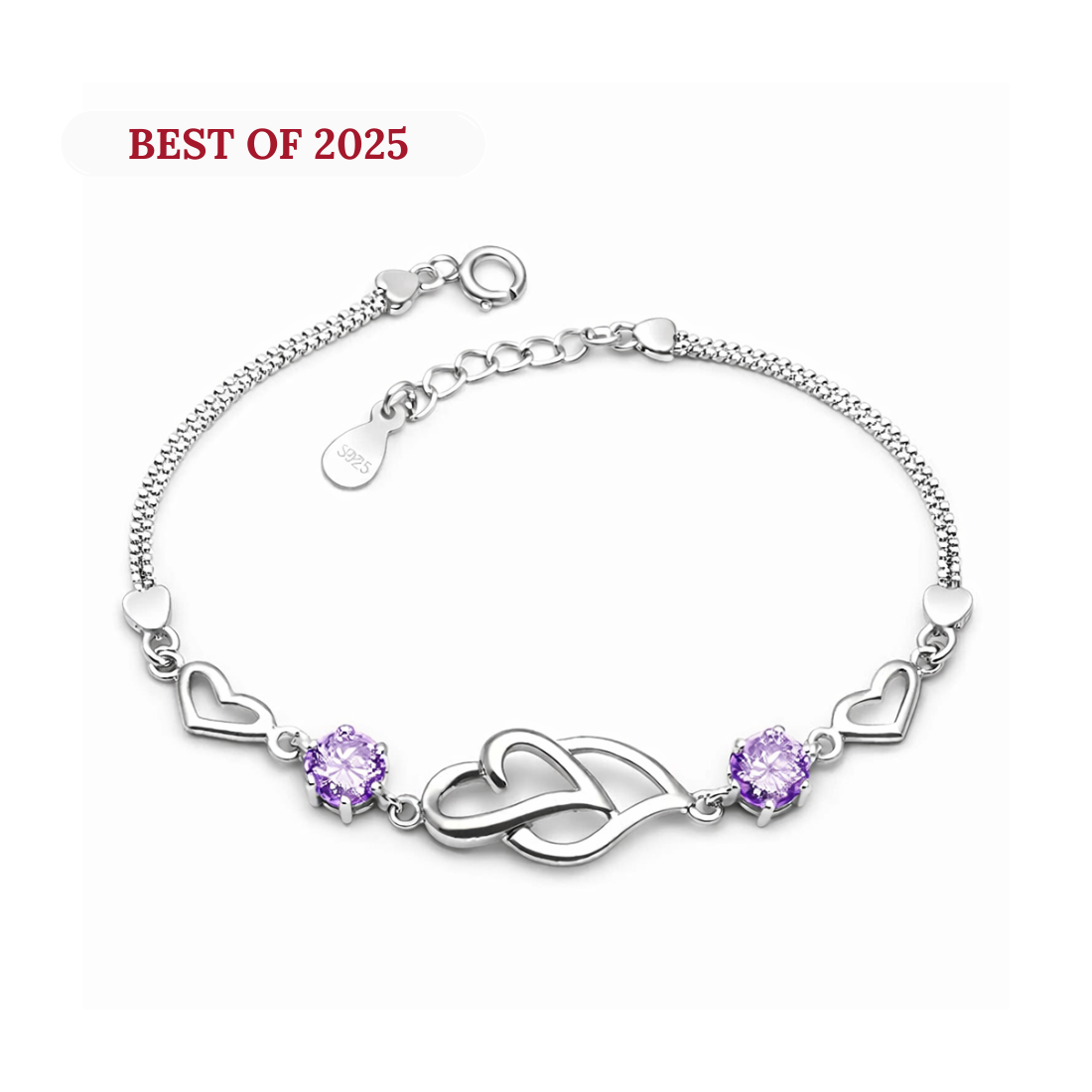 Double Heart Shape Silver Plated CZ Crystal Bracelet for Women & Girls