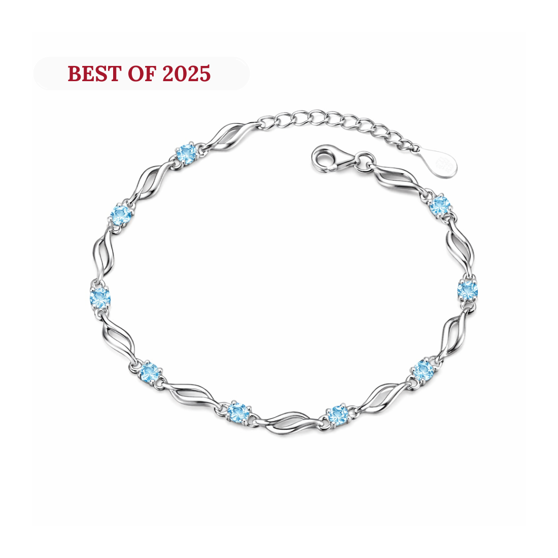 Trendy Sterling Silver Blue Stone Studded Bracelet for Girls