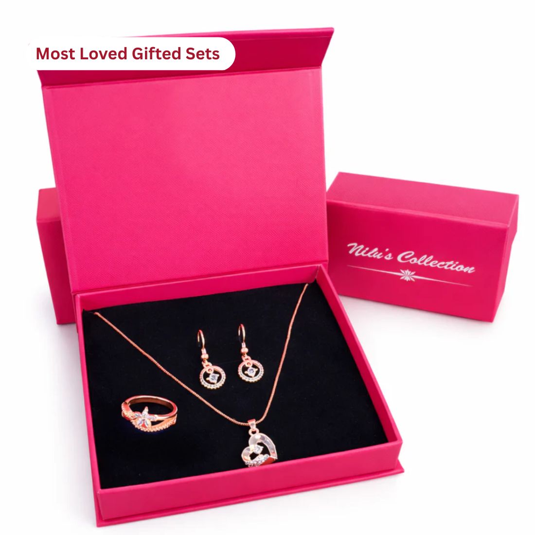 Gift Rose Gold Plated Heart Shape Pendant With Earring And Ring For Women And Girls| Valentine Gift