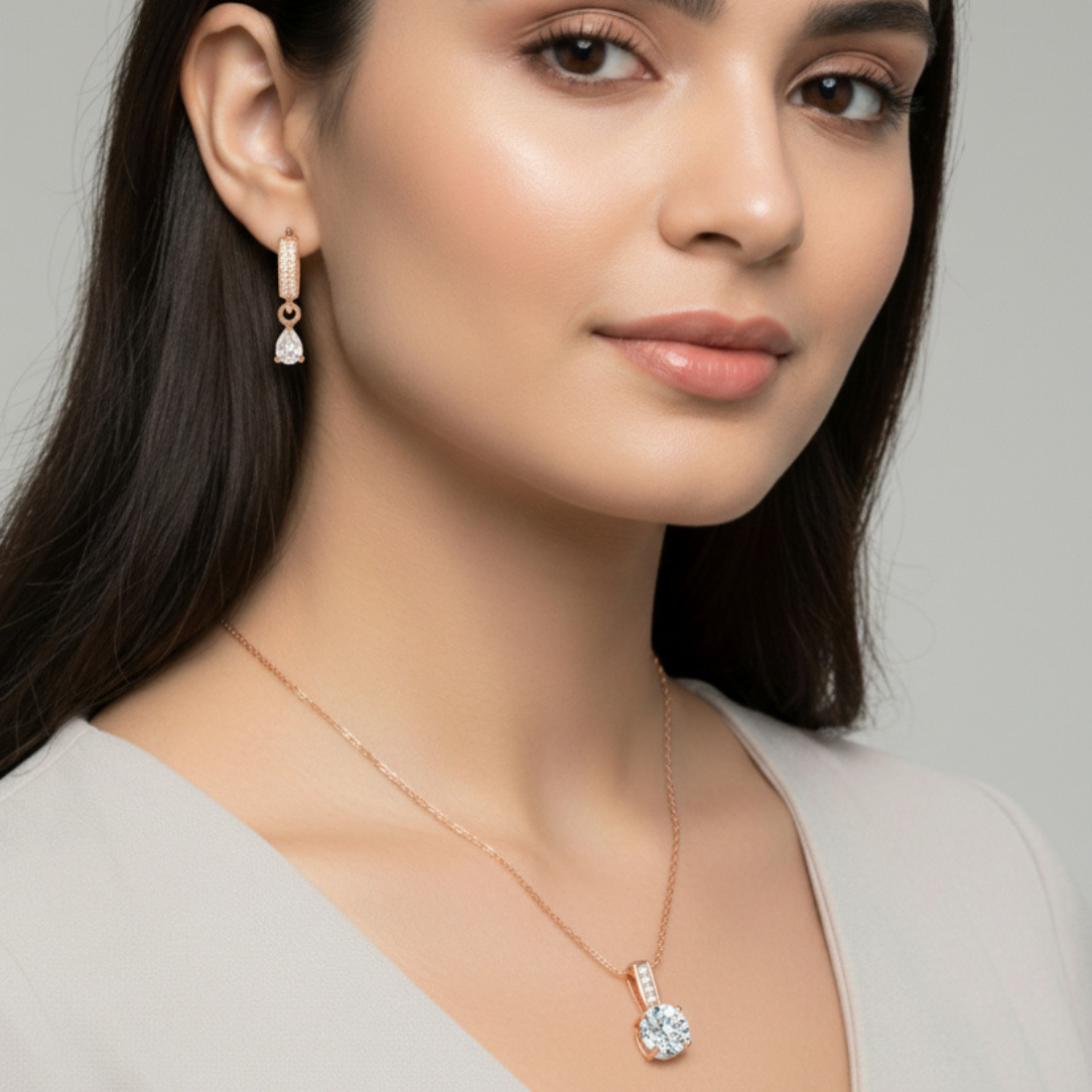 Gift Rose Gold Plated Pendent With Earrings For Wimen And Girls| Valentine Gift