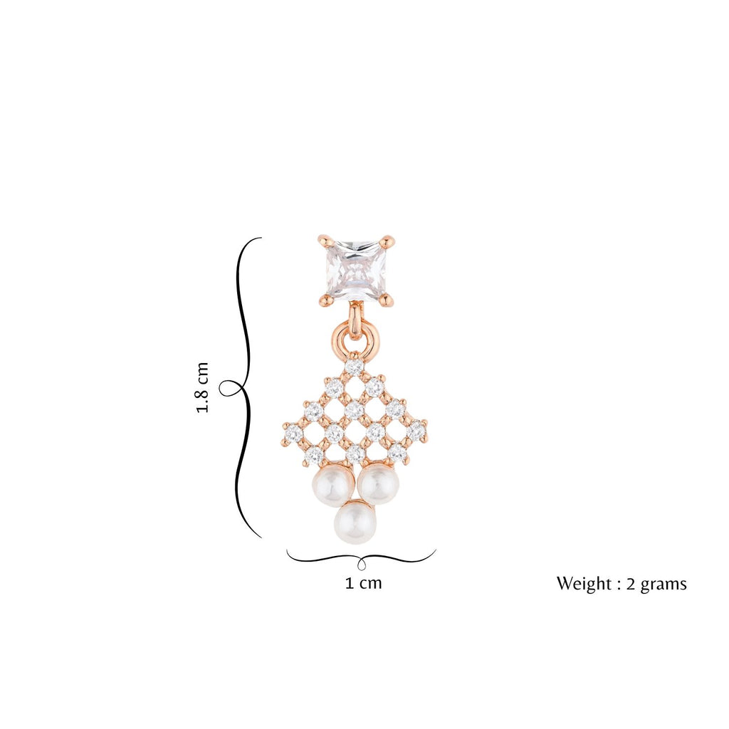 Nilu's Collection Rose Gold Plated Pearl Drop Earrings with AD Stones Dangler Earrings for Women & Girls | lightweighted | Anti-Tranish | Anti-Allergy