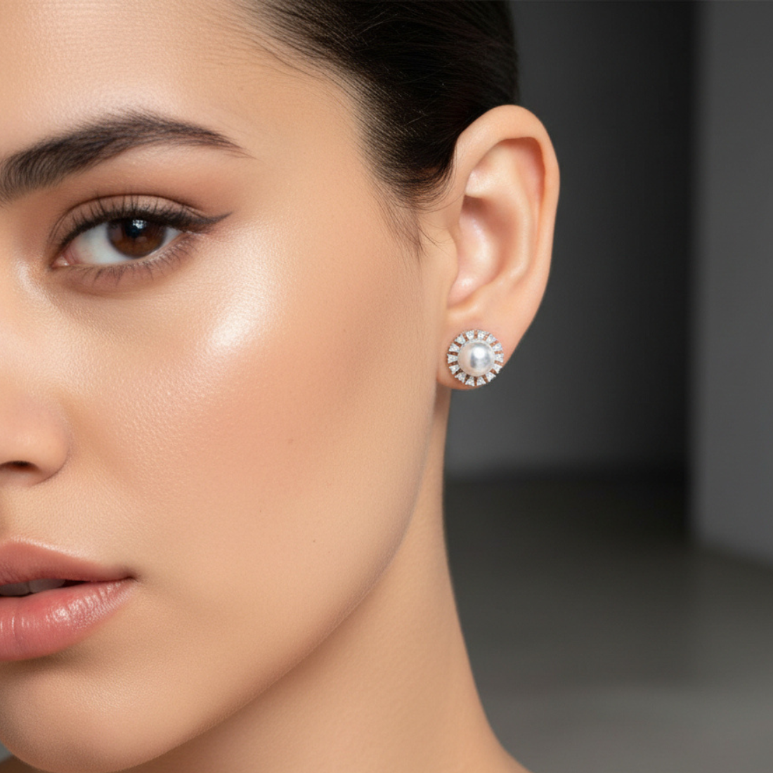 Nilu's Collection Silver Plated Pearl Stud Earrings With American Diamond for Women And Girls