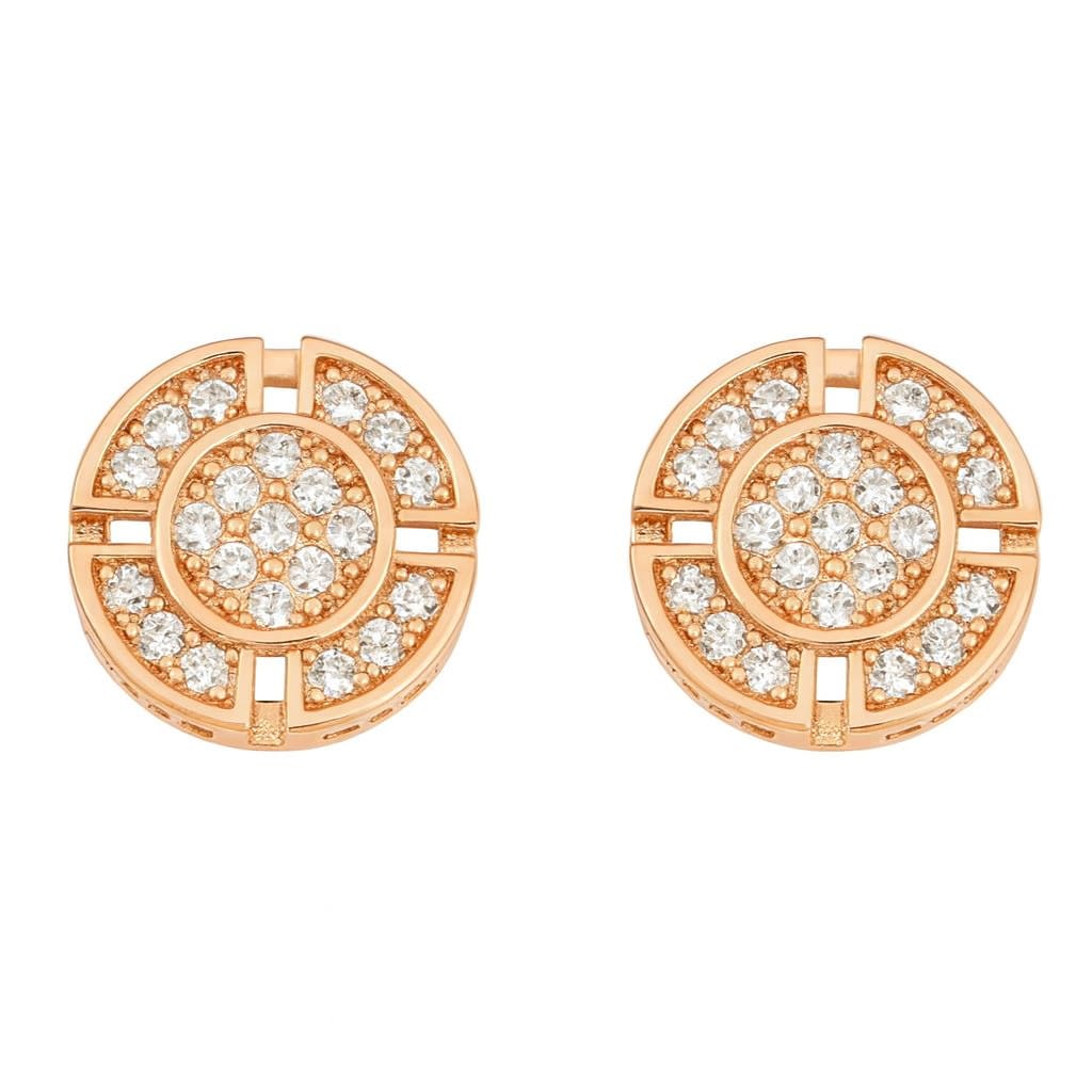 Nilu's Collection Rose Gold Plated Round Stud Earrings with American Diamonds For Women and Girls | Lightweight| Anti-Tranish