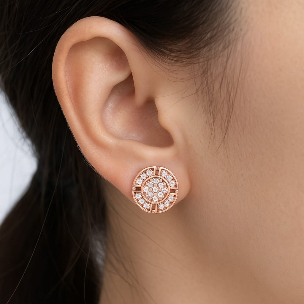 Rose Gold Plated Round Stud Earrings for Women and Girls