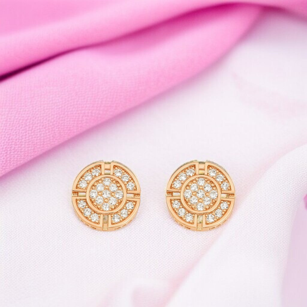 Rose Gold Plated Round Stud Earrings for Women and Girls