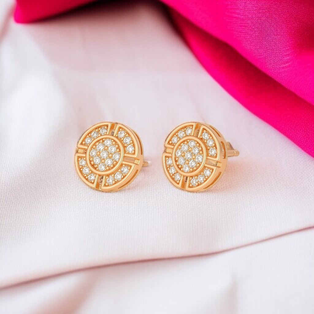 Rose Gold Plated Round Stud Earrings for Women and Girls