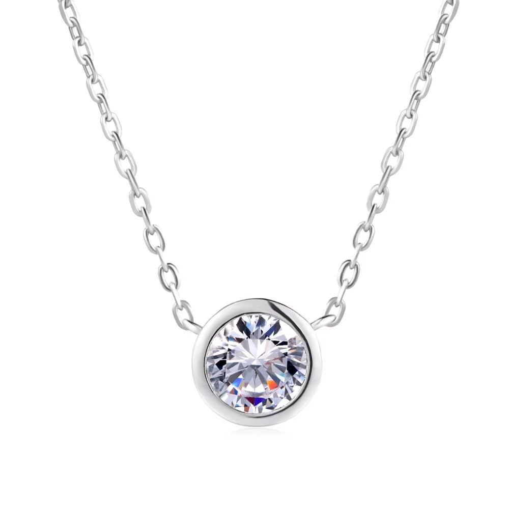 Nilu's Collection Silver Plated Pendant Necklace With Round Cut Solitaire Cubic Zirconia Diamond For Women And Girls | Anti-Tarnish | Anti-Allergy | Office Wear