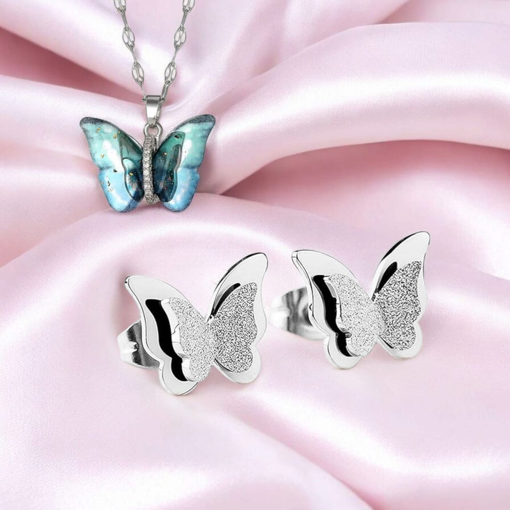 Butterfly Pendant with Studs  Value Set for Women & Girls