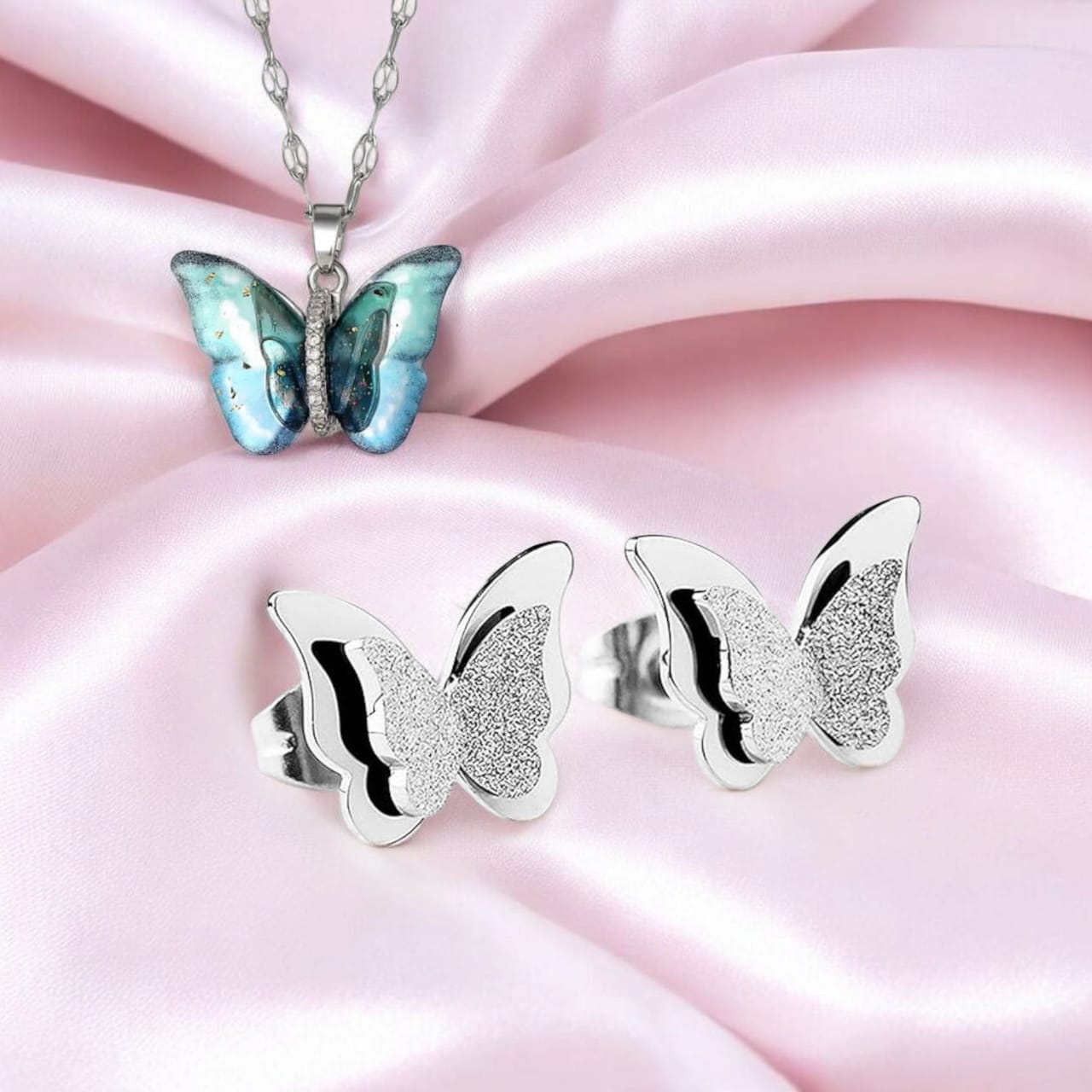 Tender Touch Duo | Butterfly Pendant with Studs  Value Set for Women & Girls | Valentine Gift