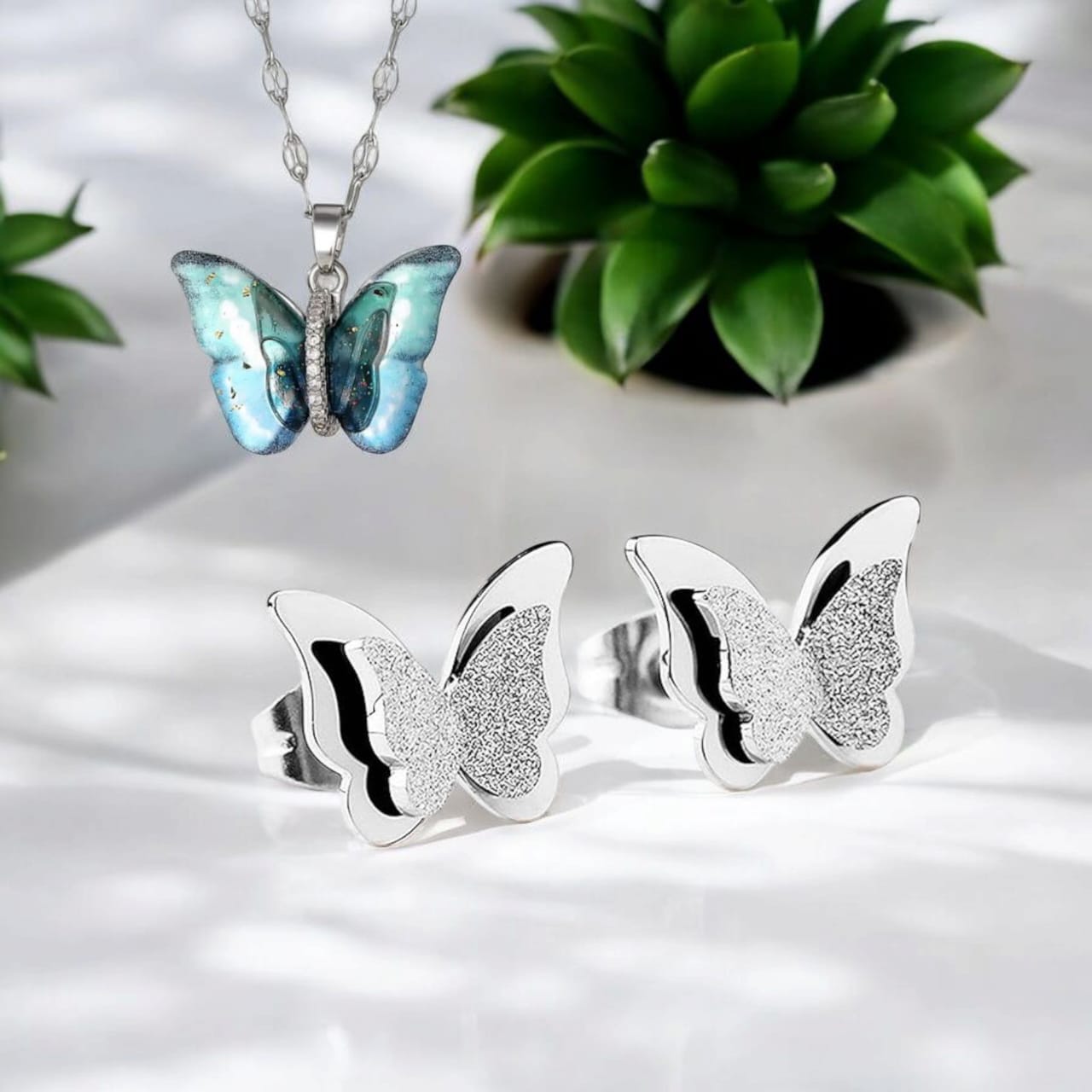Tender Touch Duo | Butterfly Pendant with Studs  Value Set for Women & Girls | Valentine Gift