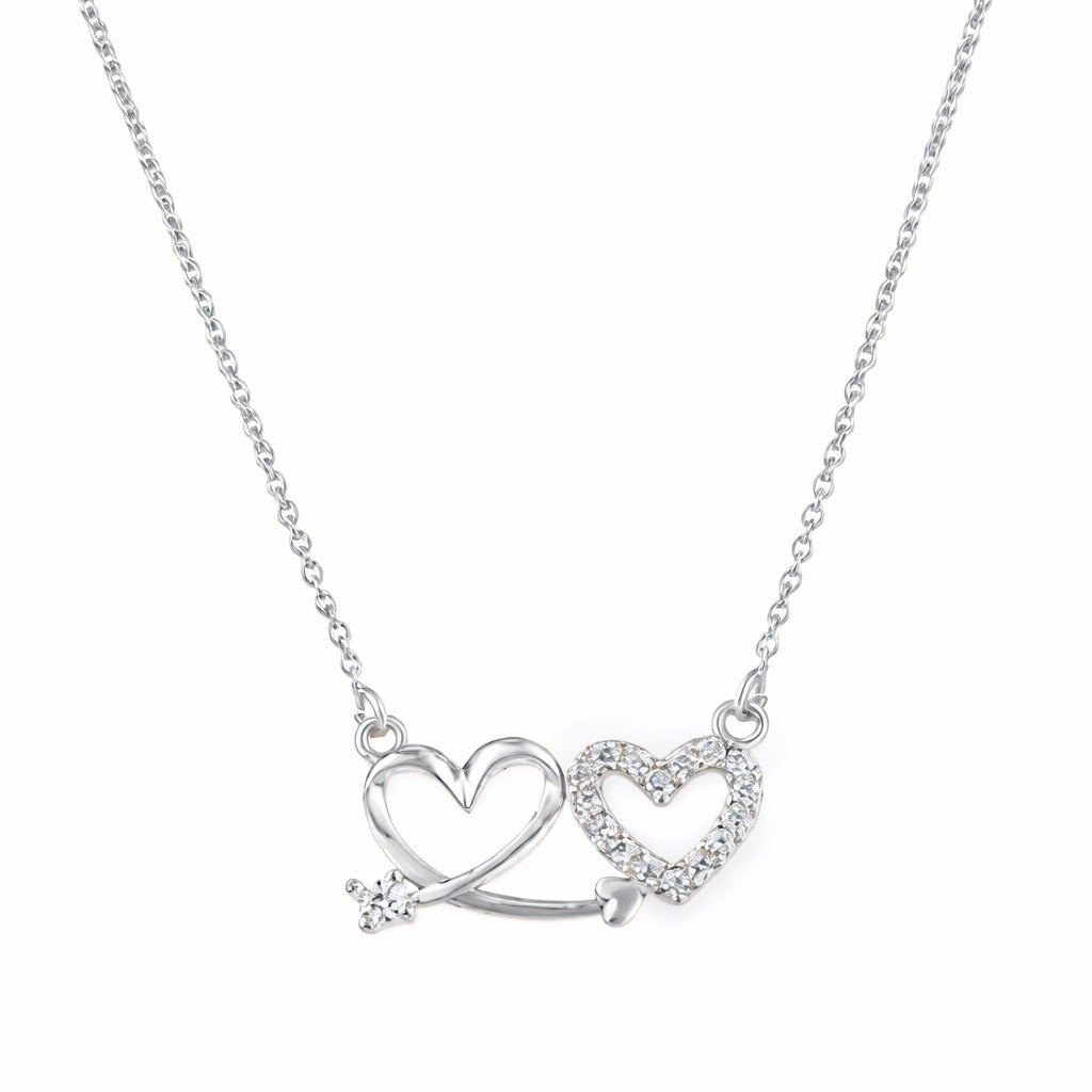 Silver Plated Double Heart Pendant Necklace for Women And Girls