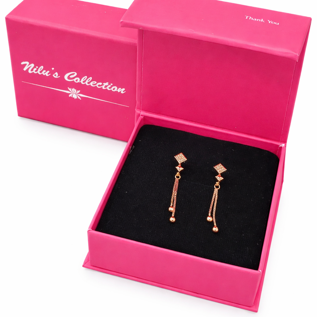 Gift Rose Gold Plated Drop Earrings Set With American Diamond For Women And Girls