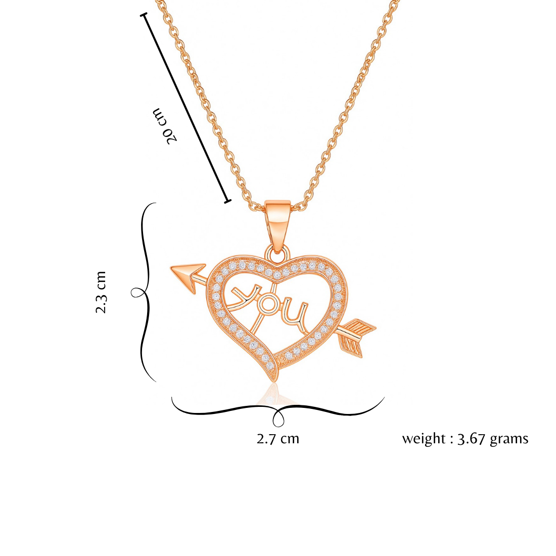 Nilu’s Collection Rose Gold Plated Heart Shape Pendant  for Women and Girls