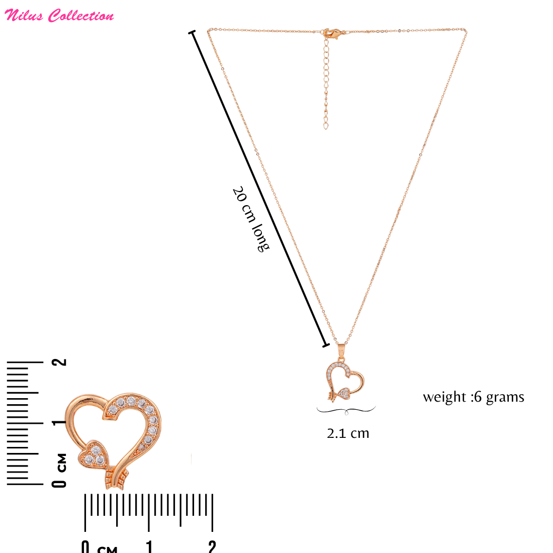 Rose Gold-Plated Heart shape pendant Set with American diamond  for Women & Girls