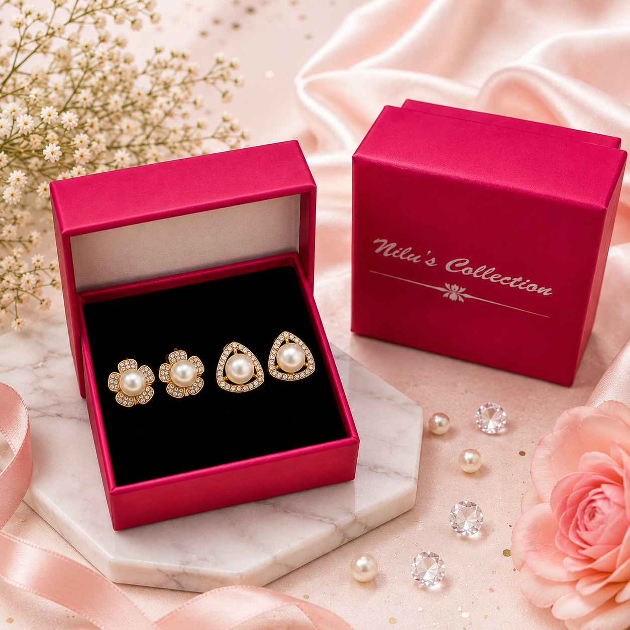 Pearl Pop Rose Gold Plated Pearl Stud Earrings Set