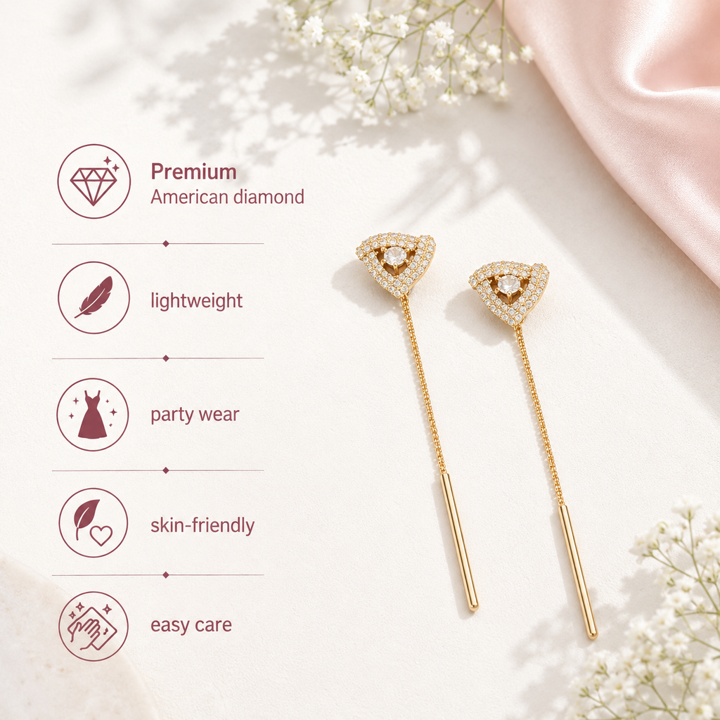 Rose Gold Plated Sui Dhaga Dangle Earrings