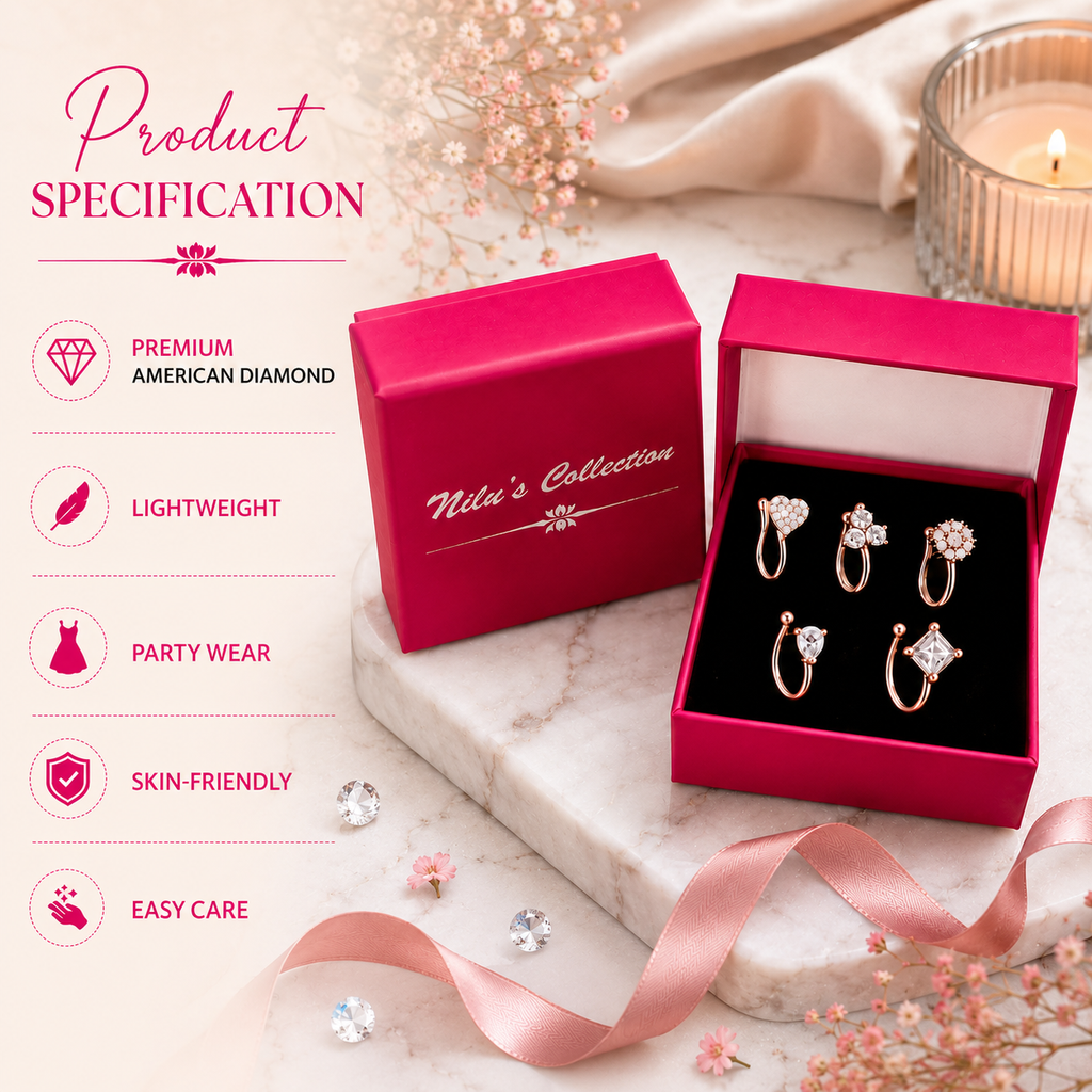 Rose Gold American Diamond Non Piercing Nose Pin