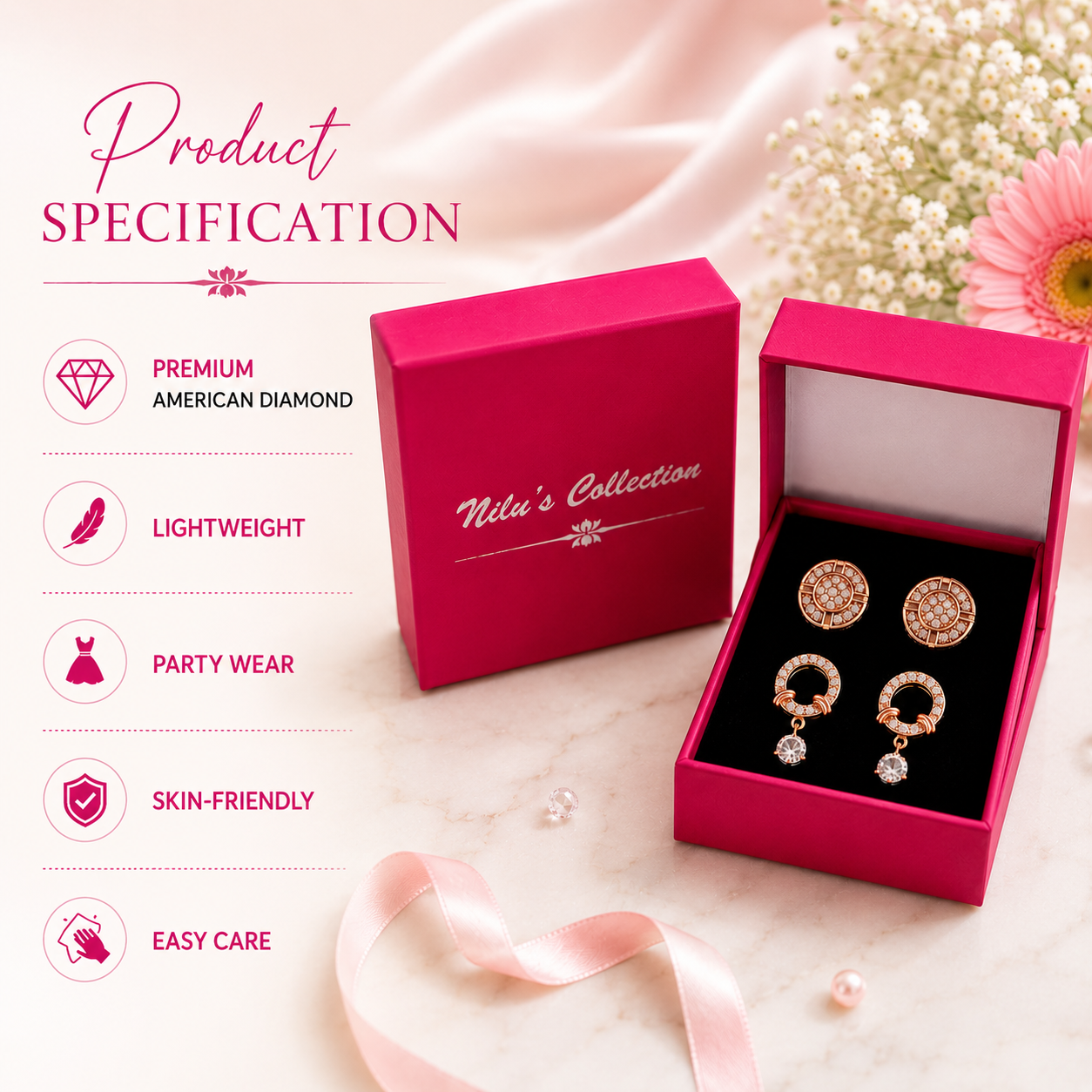 Gentle Glow Value Set| Rose Gold Plated Earrings With American Diamond For Women & Girls