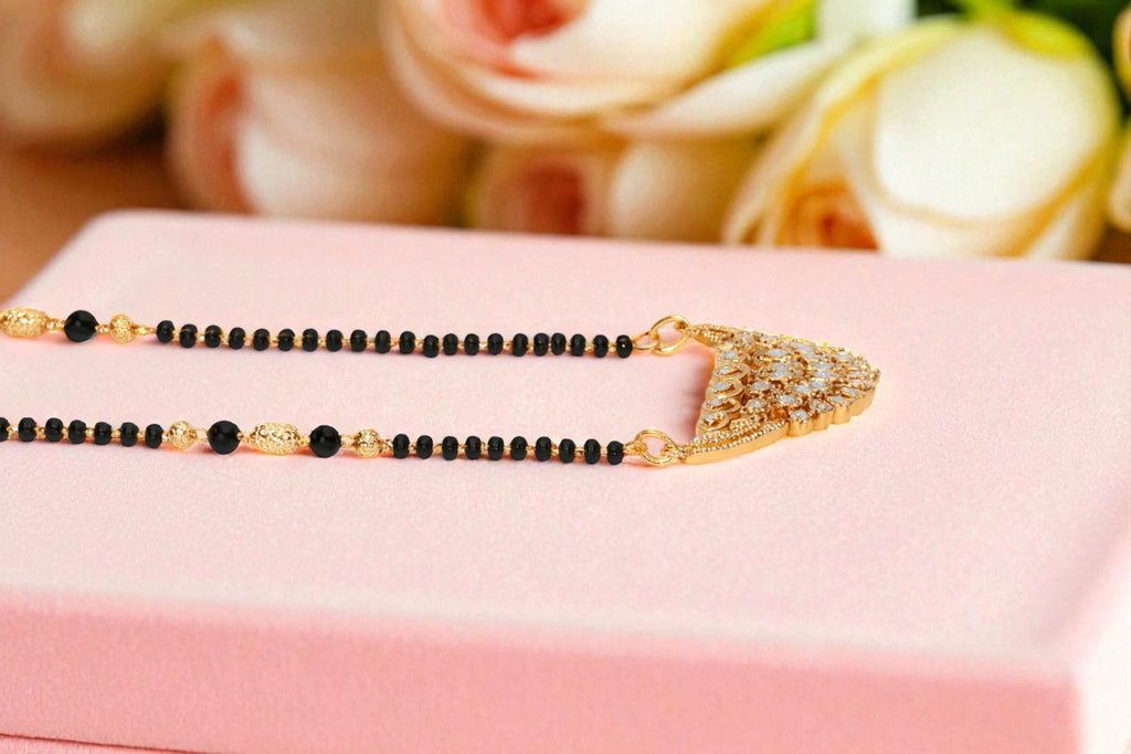 Rose Gold Plated AD Black Beads Mangalsutra