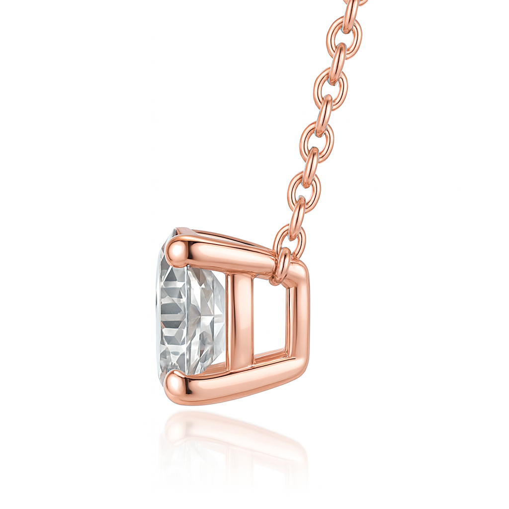 Nilu's Collection Rose Gold Plated Solitaire Pendant Necklace with Round Cut American Diamond For Women And Girls | Anti-Tarnish | Anti-Allergy | Office Wear | Gifting